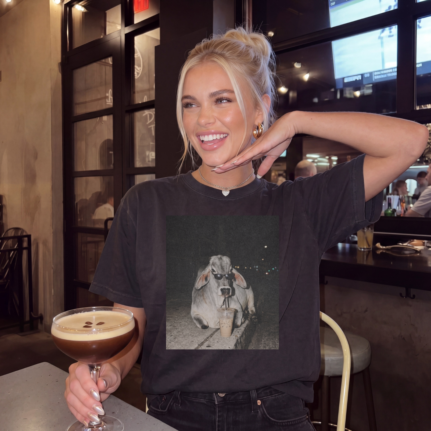 Brahman Sipping Coffee Tee